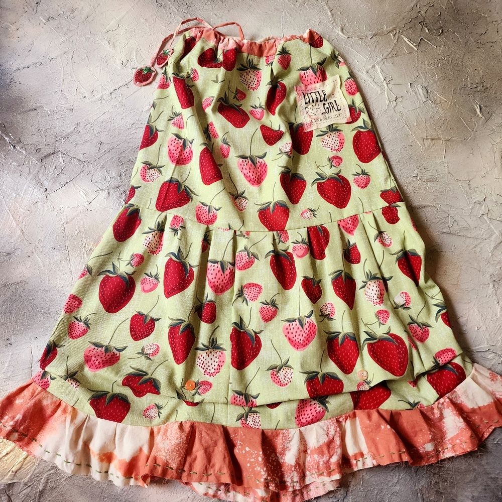 SOLD OUT✅️Designer Boho Maxi Skirt Upcycled Rare Strawberry Cottage Shabby Chic - Picture 10 of 16